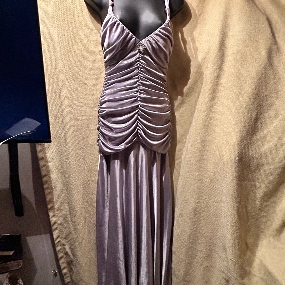 Chic Silver Ruched Maxi Dress